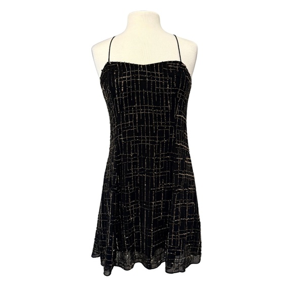 Chelsea & Violet Dress Sz M Beaded SequinGold Black Mini Strappy Party Holiday - Picture 4 of 15